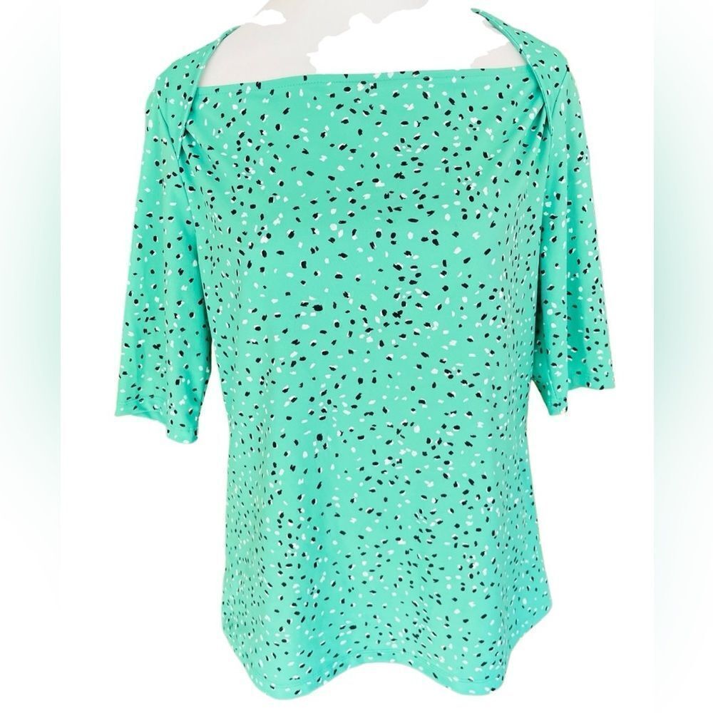 Ann Taylor straight boat neck elbow length sleeve abstract pattern top size M.